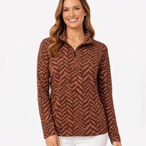 J McLaughlin Zebra Print Long Quarter Zip Top